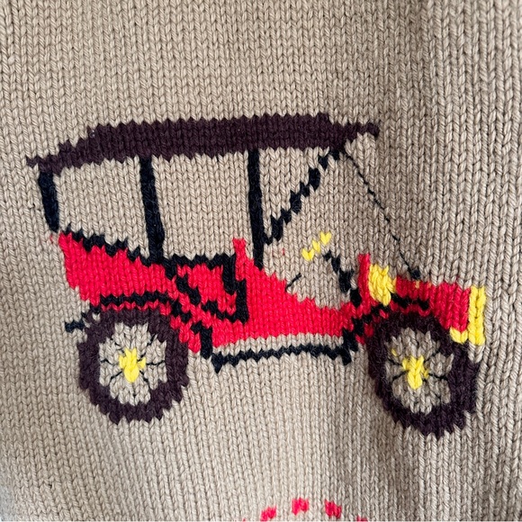 Vintage Cowichan Wool Knit Zip Cardigan Sweater Coat Retro Car Pattern 60s - Picture 7 of 10